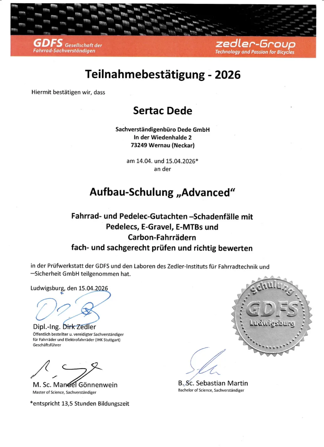 sertac-dede-teilnahmebestaetigung-aufbau-schulung-avanced-gdfs