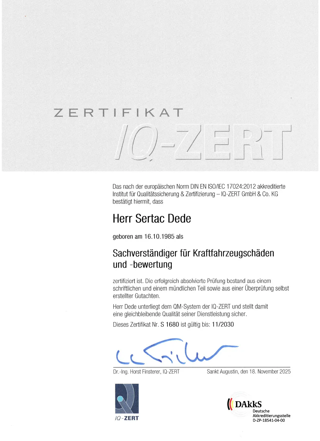 sertac-dede-zertfikat-kraftfahrzeugschaeden-und-bewertung-iq-zert